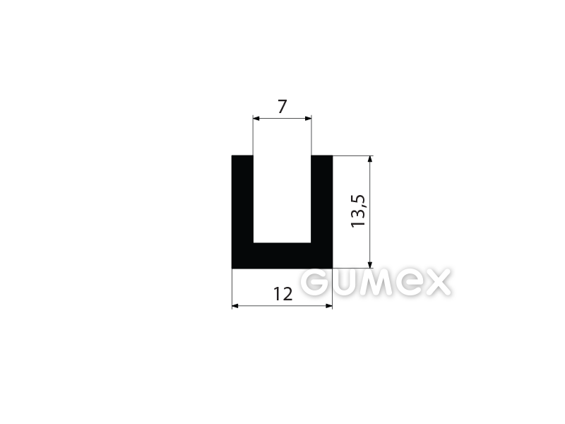 "U" Gummiprofil, 13,5x12/7mm, 70°ShA, EPDM, -40°C/+100°C, schwarz, 